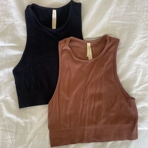 Aritzia | Babaton Ribbed Crop Tank Top - Black & Brown